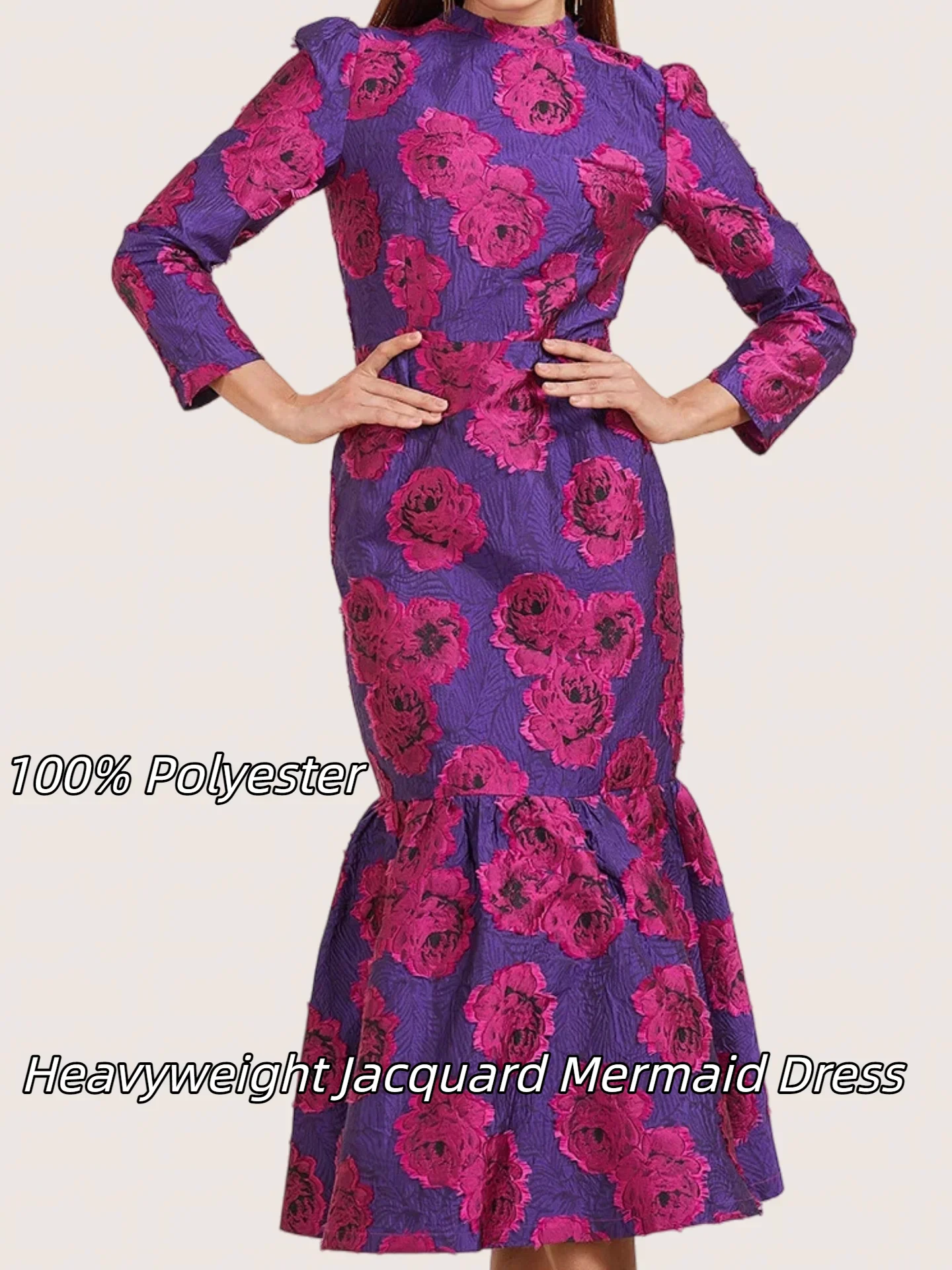 Elegant Brocade Women Maxi Mermaid Dress Long Vintage Flowers Slim Clothing Stand Collar Party Dresses Robe Femme Vestido - Image 11