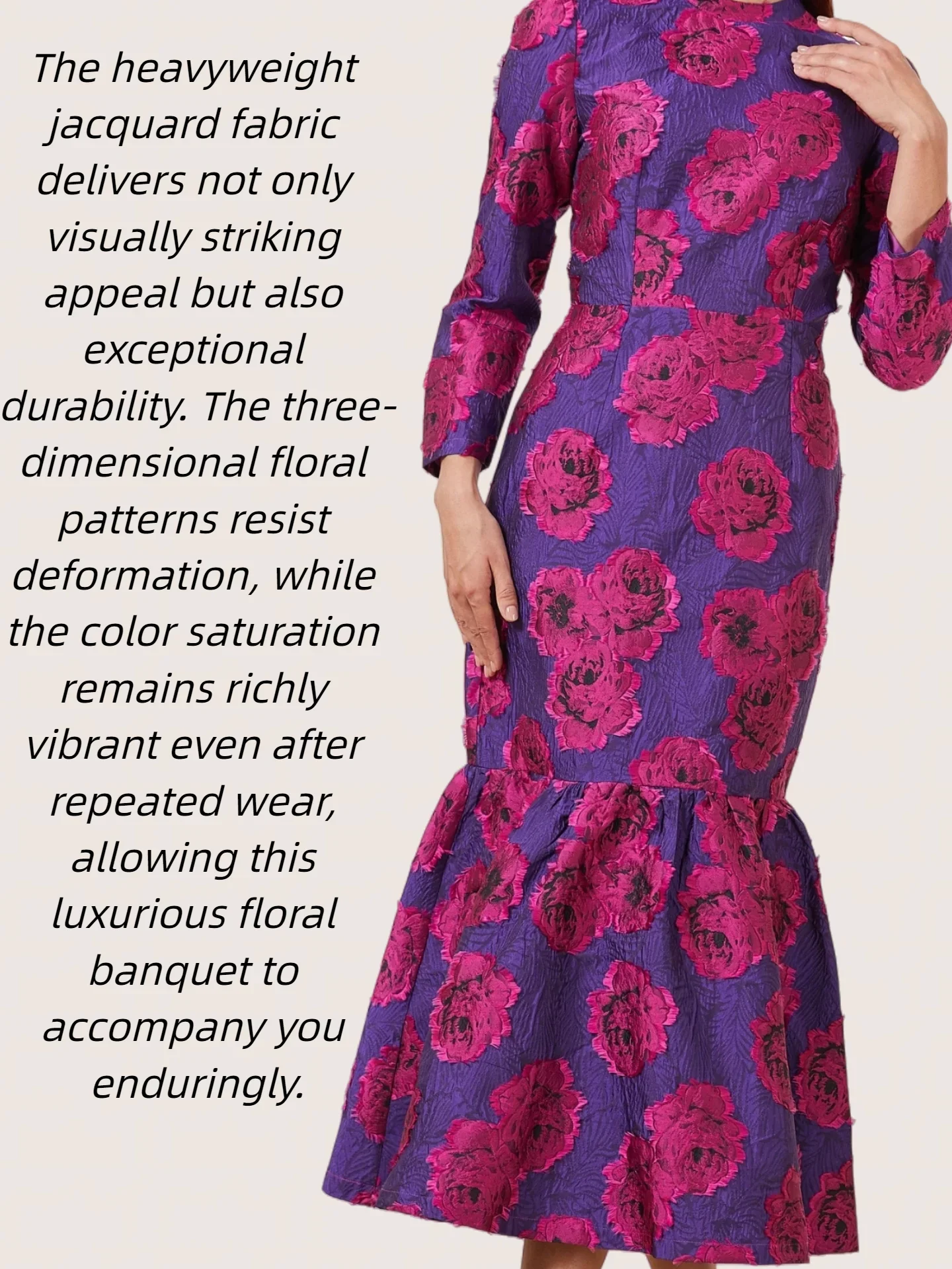 Elegant Brocade Women Maxi Mermaid Dress Long Vintage Flowers Slim Clothing Stand Collar Party Dresses Robe Femme Vestido - Image 12