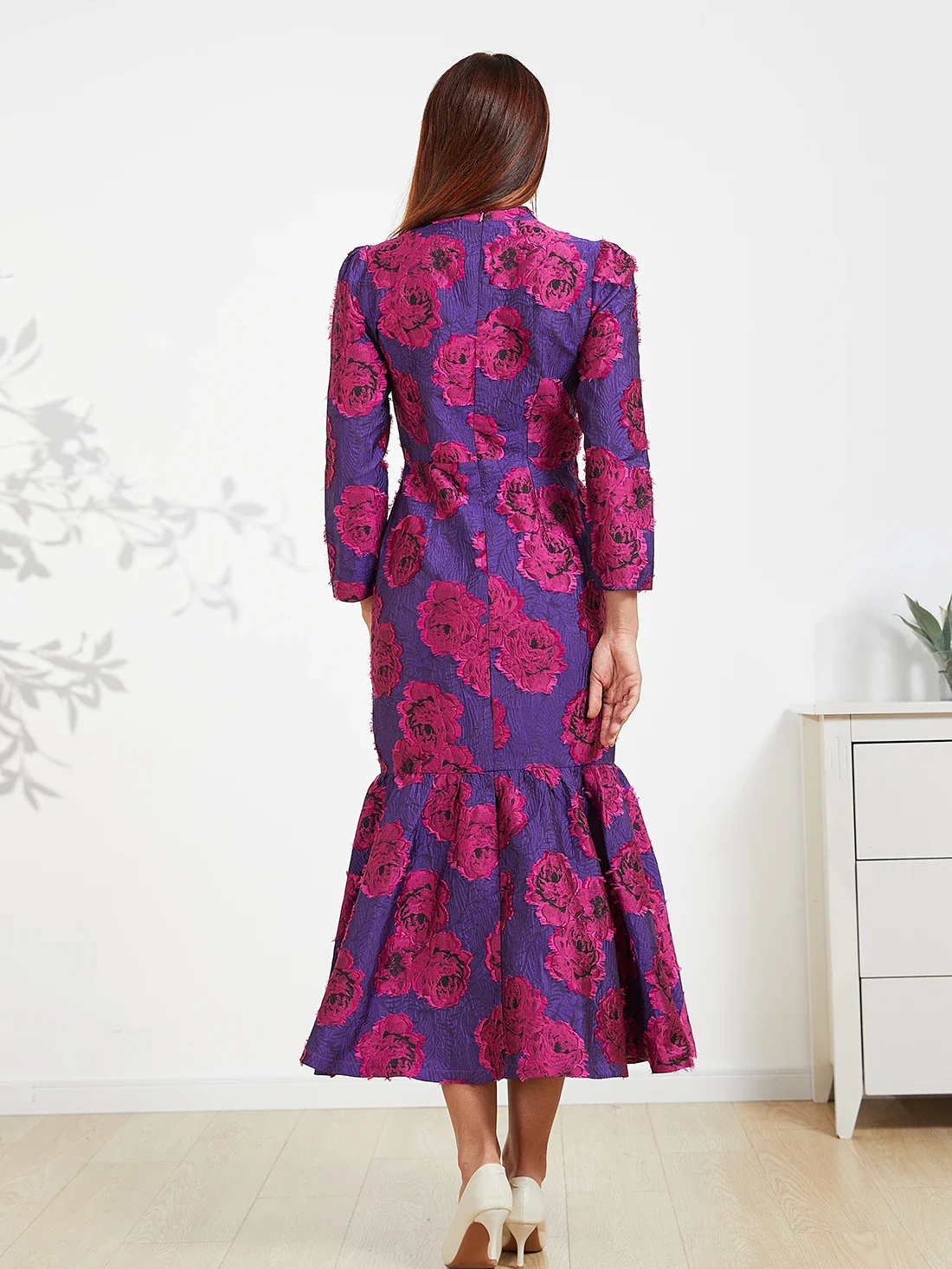Elegant Brocade Women Maxi Mermaid Dress Long Vintage Flowers Slim Clothing Stand Collar Party Dresses Robe Femme Vestido - Image 2