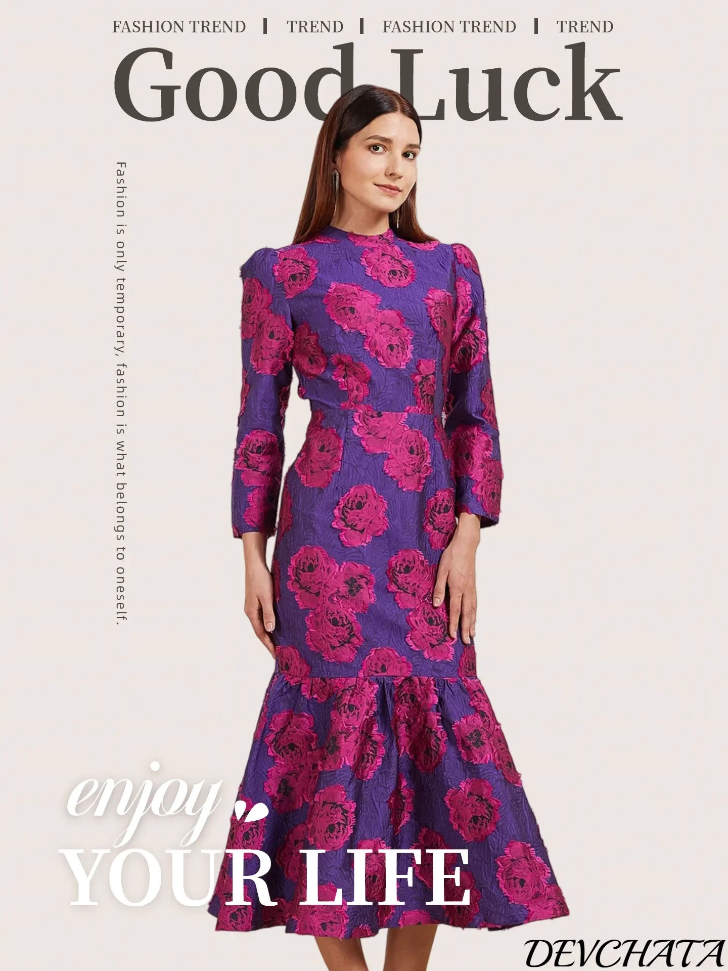 Elegant Brocade Women Maxi Mermaid Dress Long Vintage Flowers Slim Clothing Stand Collar Party Dresses Robe Femme Vestido - Image 7
