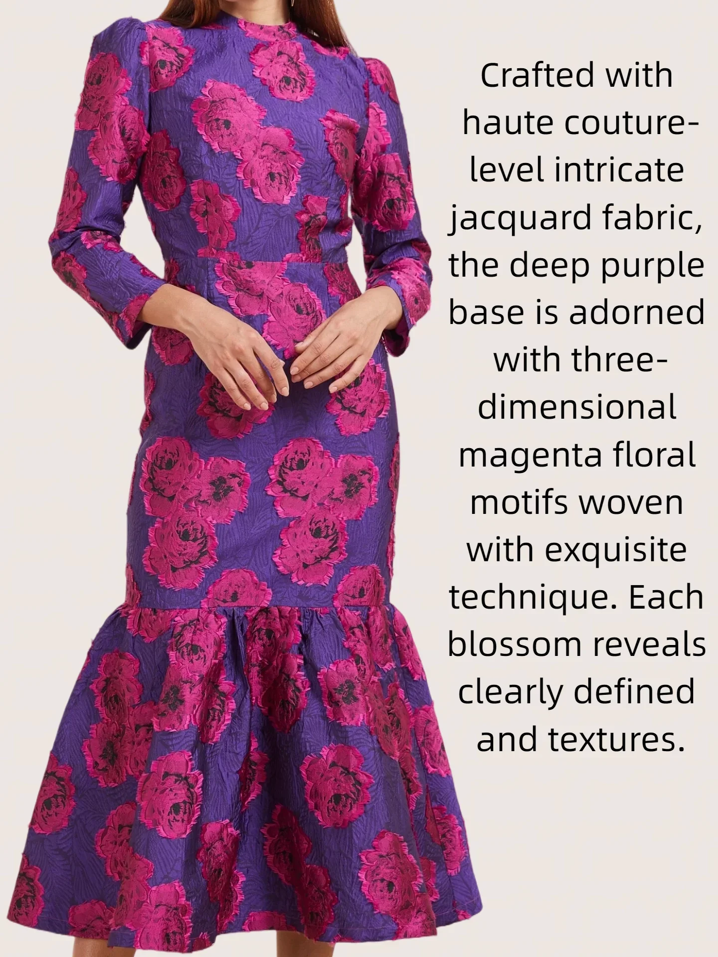 Elegant Brocade Women Maxi Mermaid Dress Long Vintage Flowers Slim Clothing Stand Collar Party Dresses Robe Femme Vestido - Image 8