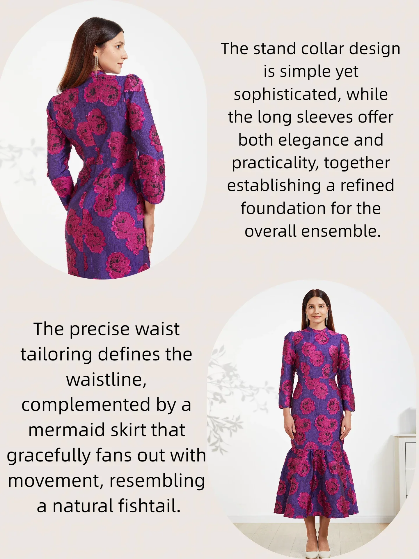 Elegant Brocade Women Maxi Mermaid Dress Long Vintage Flowers Slim Clothing Stand Collar Party Dresses Robe Femme Vestido - Image 9