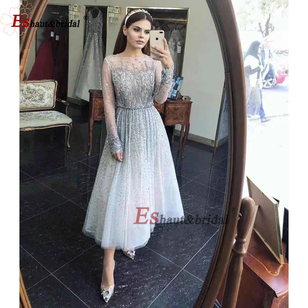 Elegant Dubai Arabic Evening Dresses for Women 2025 Long Sleeves O Neck A-Line Luxury Formal Prom Wedding Party Gowns Customized - Image 10