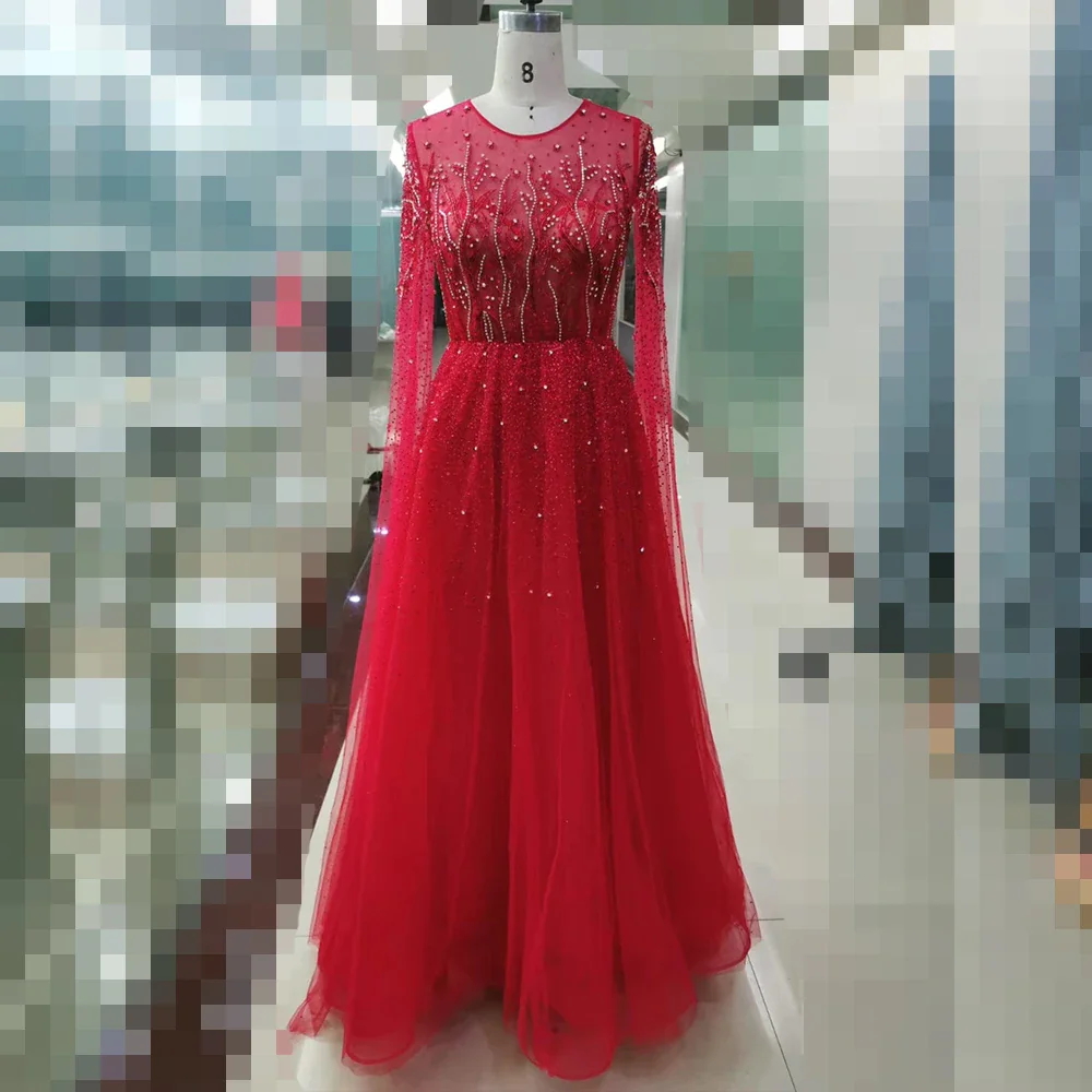 Elegant Dubai Arabic Evening Dresses for Women 2025 Long Sleeves O Neck A-Line Luxury Formal Prom Wedding Party Gowns Customized - Image 7