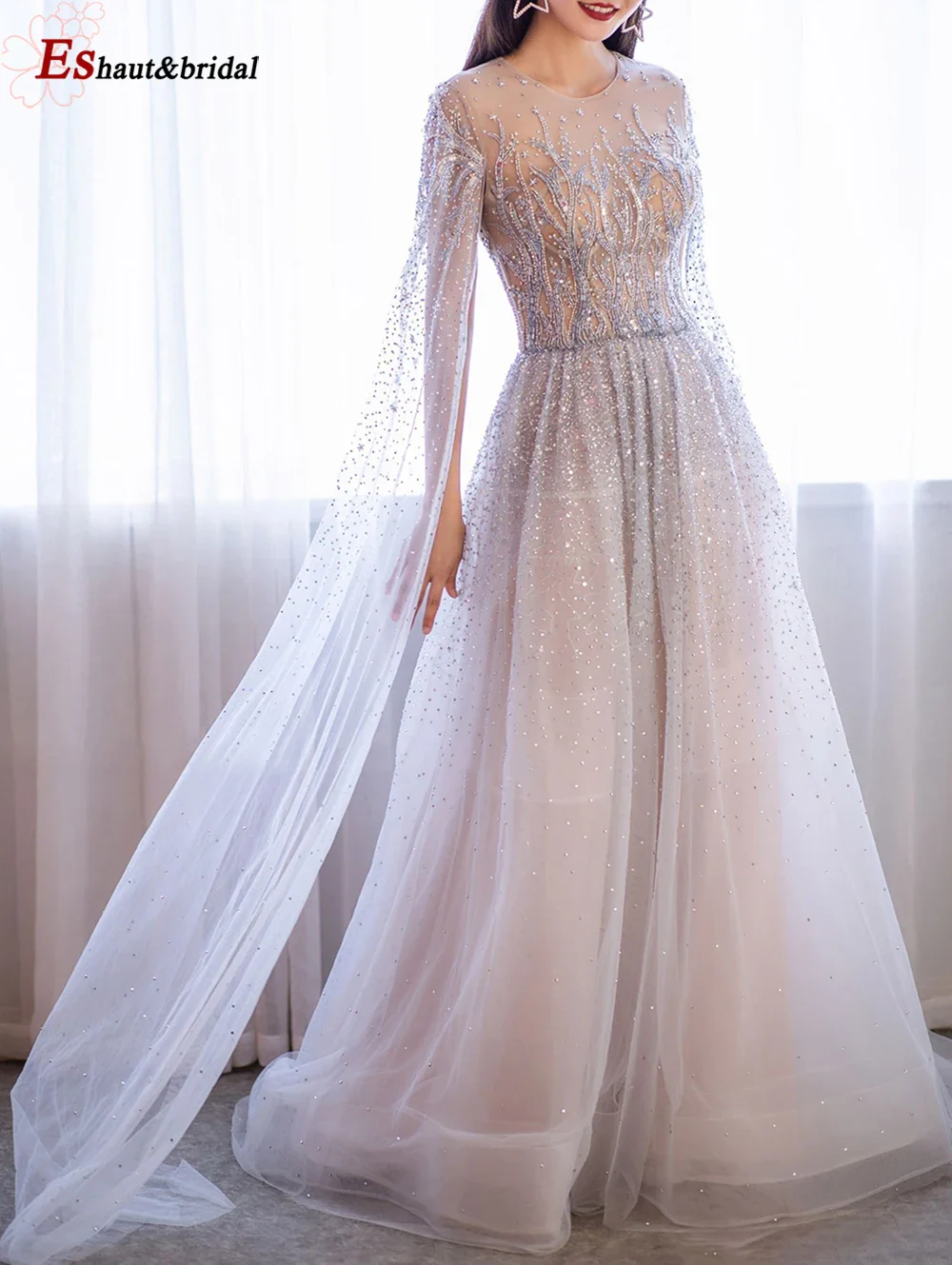 Elegant Dubai Arabic Evening Dresses for Women 2025 Long Sleeves O Neck A-Line Luxury Formal Prom Wedding Party Gowns Customized - Image 9