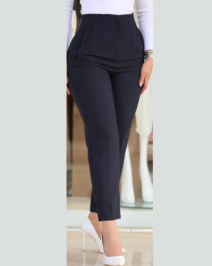 Elegant High Waist Cropped Work Pants for Women Black All-Match Daily Office Formal Wear Fashion Women's Trousers OL - Image 3