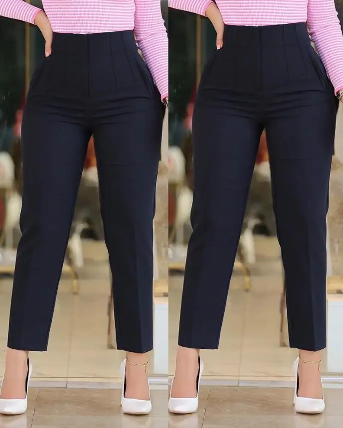 Elegant High Waist Cropped Work Pants for Women Black All-Match Daily Office Formal Wear Fashion Women's Trousers OL - Image 4