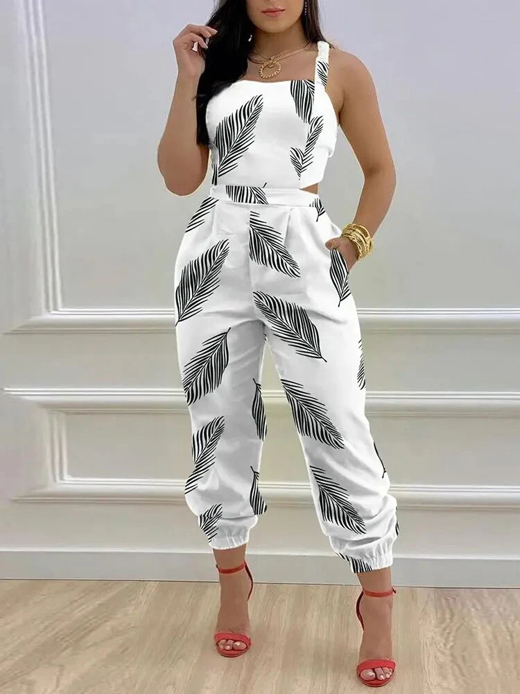 Elegant Jumpsuit Women Summer 2023 Fashion Butterfly Print Crisscross Lace Up Details Backless Long Jumpsuit Plus Size Rompers - Image 10
