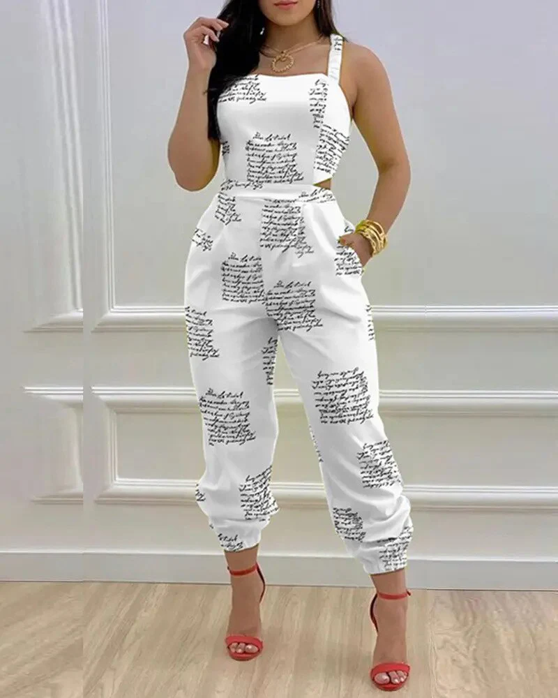 Elegant Jumpsuit Women Summer 2023 Fashion Butterfly Print Crisscross Lace Up Details Backless Long Jumpsuit Plus Size Rompers - Image 6