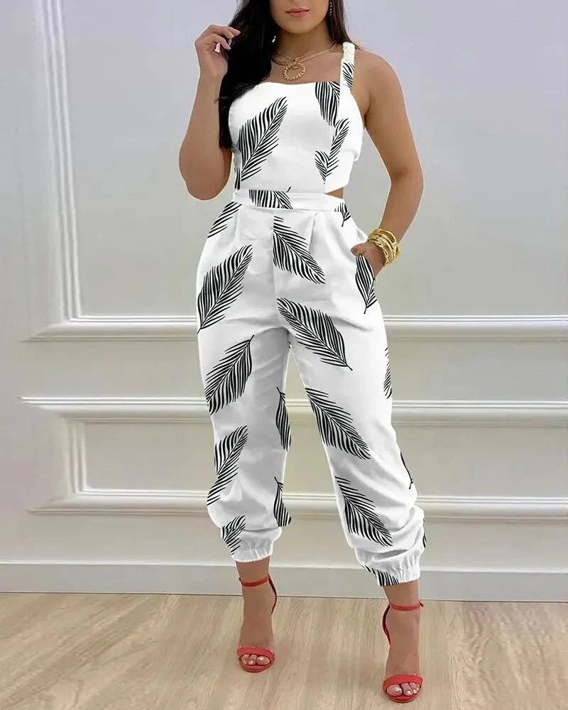 Elegant Jumpsuit Women Summer 2023 Fashion Butterfly Print Crisscross Lace Up Details Backless Long Jumpsuit Plus Size Rompers - Image 8
