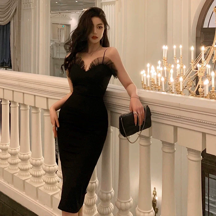 Elegant Lady Chest Show Party Sling Dress Mesh - Image 2