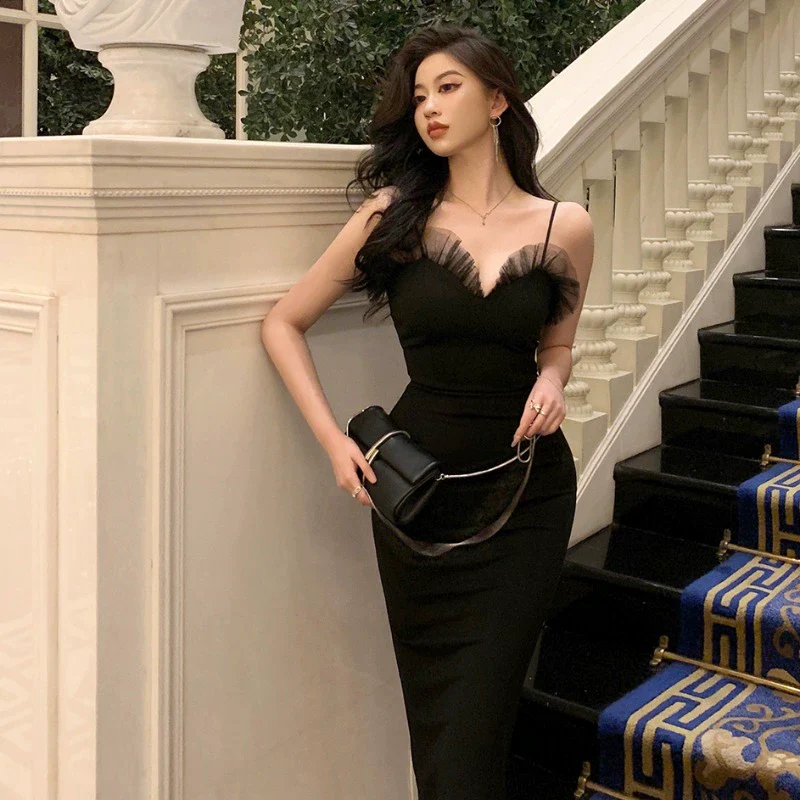 Elegant Lady Chest Show Party Sling Dress Mesh - Image 3