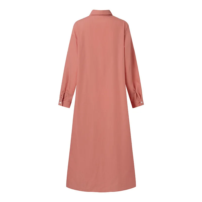 Elegant Long Sleeve Shirt Dress Women Dress Fashion Cotton Lapel Neck Dress Solid Single Breasted Maxi Dress Robe Femme Vestido - Image 5