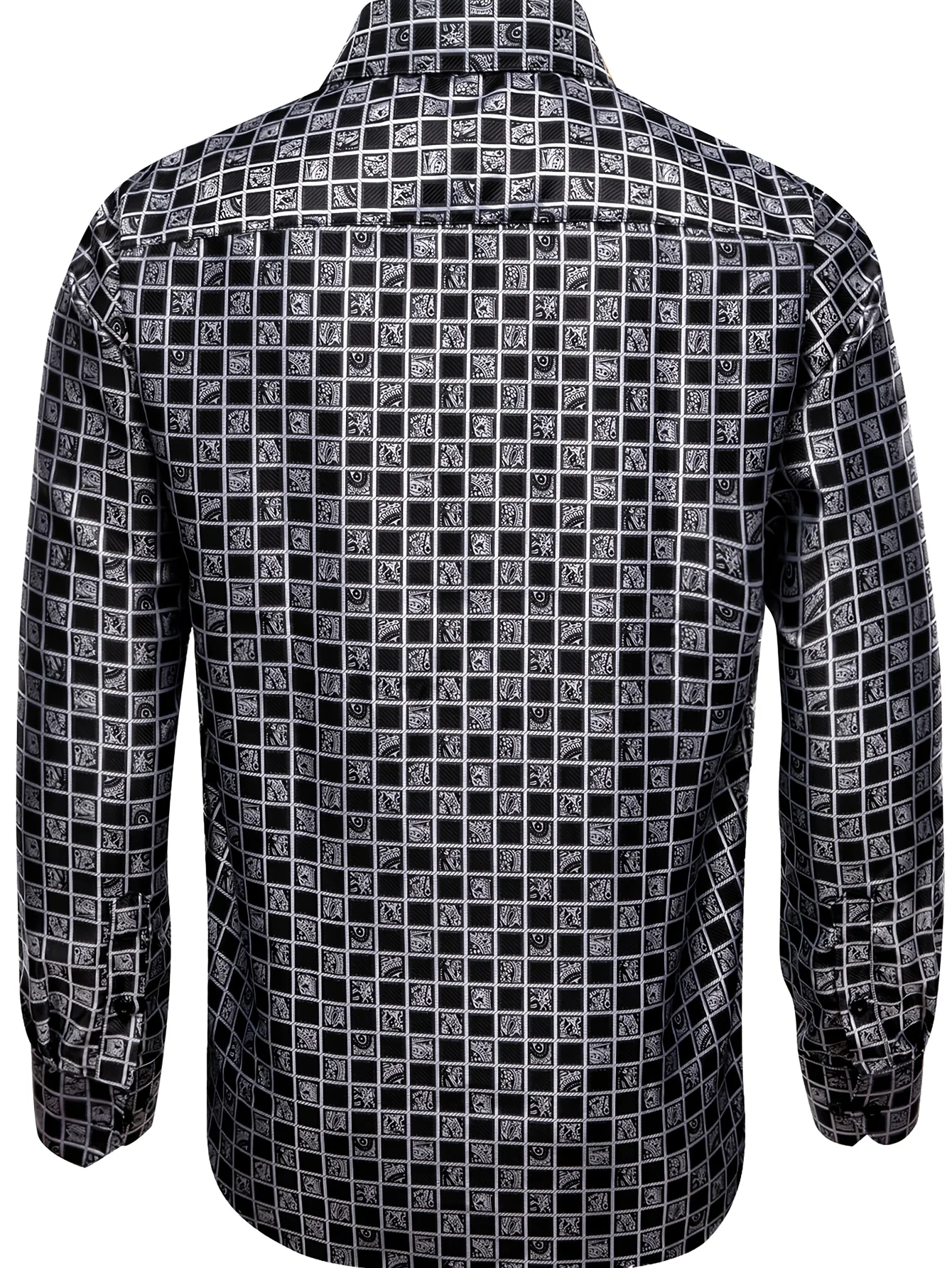 Elegant Men's Dress Shirt with Geometric Pattern - Long Sleeve, Classic Button-Up, Perfect for Weddings & Formal Events - Image 3