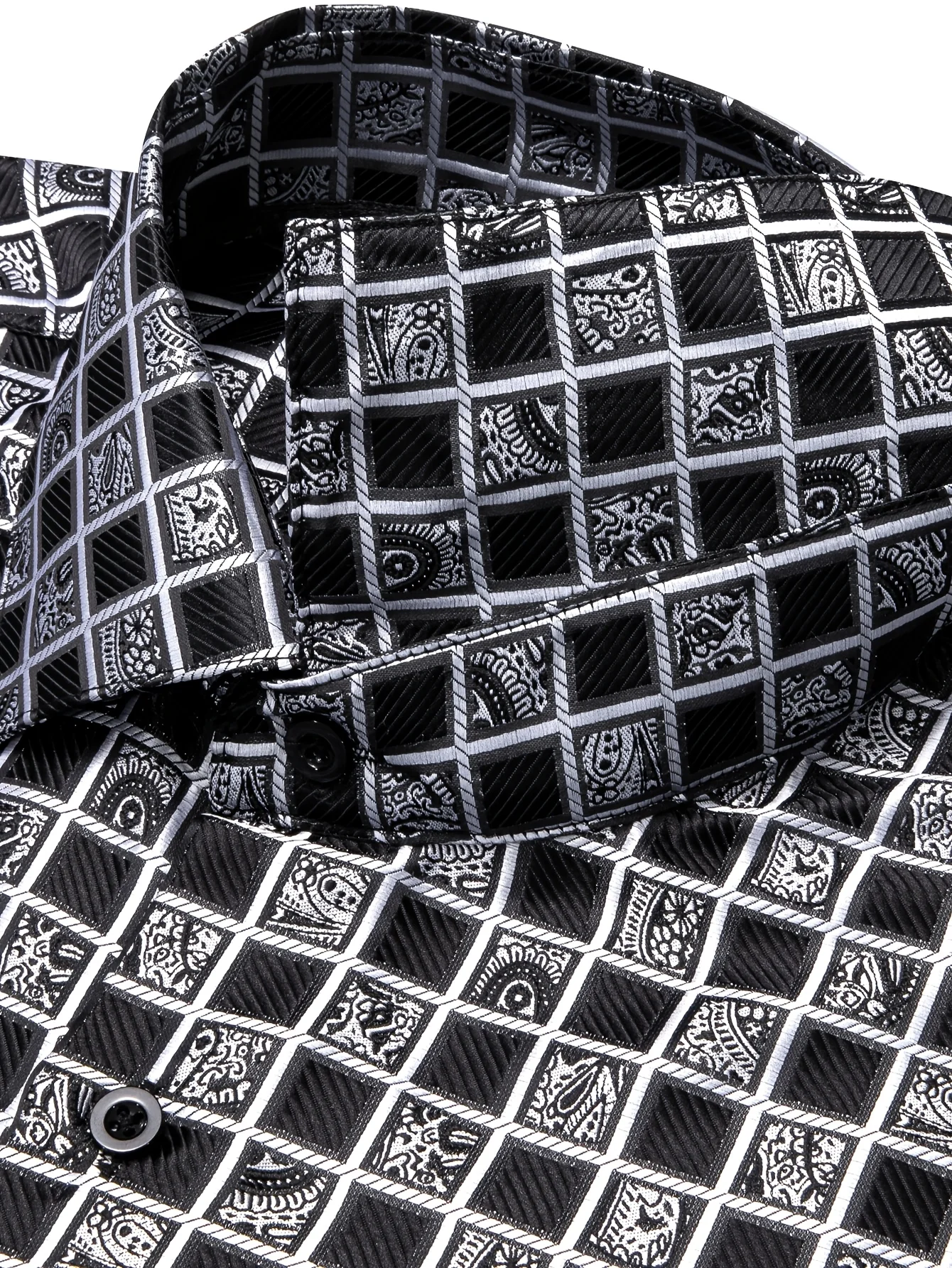 Elegant Men's Dress Shirt with Geometric Pattern - Long Sleeve, Classic Button-Up, Perfect for Weddings & Formal Events - Image 4
