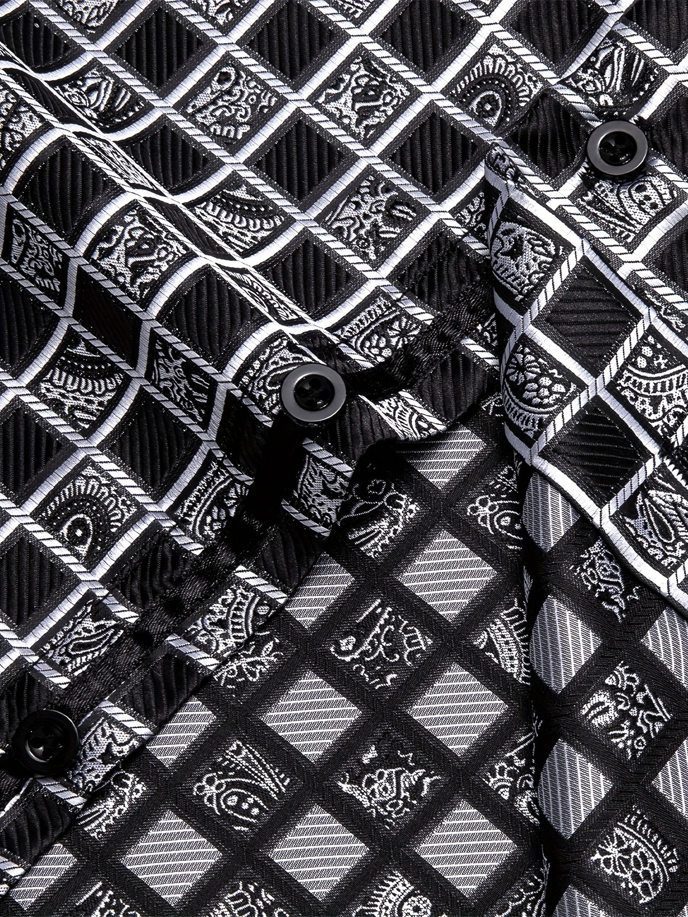 Elegant Men's Dress Shirt with Geometric Pattern - Long Sleeve, Classic Button-Up, Perfect for Weddings & Formal Events - Image 5