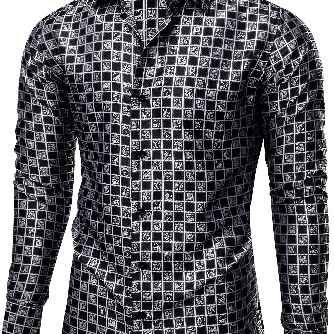 Elegant Men's Dress Shirt with Geometric Pattern - Long Sleeve, Classic Button-Up, Perfect for Weddings & Formal Events - Image 6