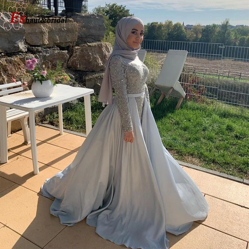 Elegant Mermaid Evening Night Dress for Women 2023 Muslim O Neck Long Sleeves Beads Sequin Formal Prom Wedding Party Gowns - Image 10
