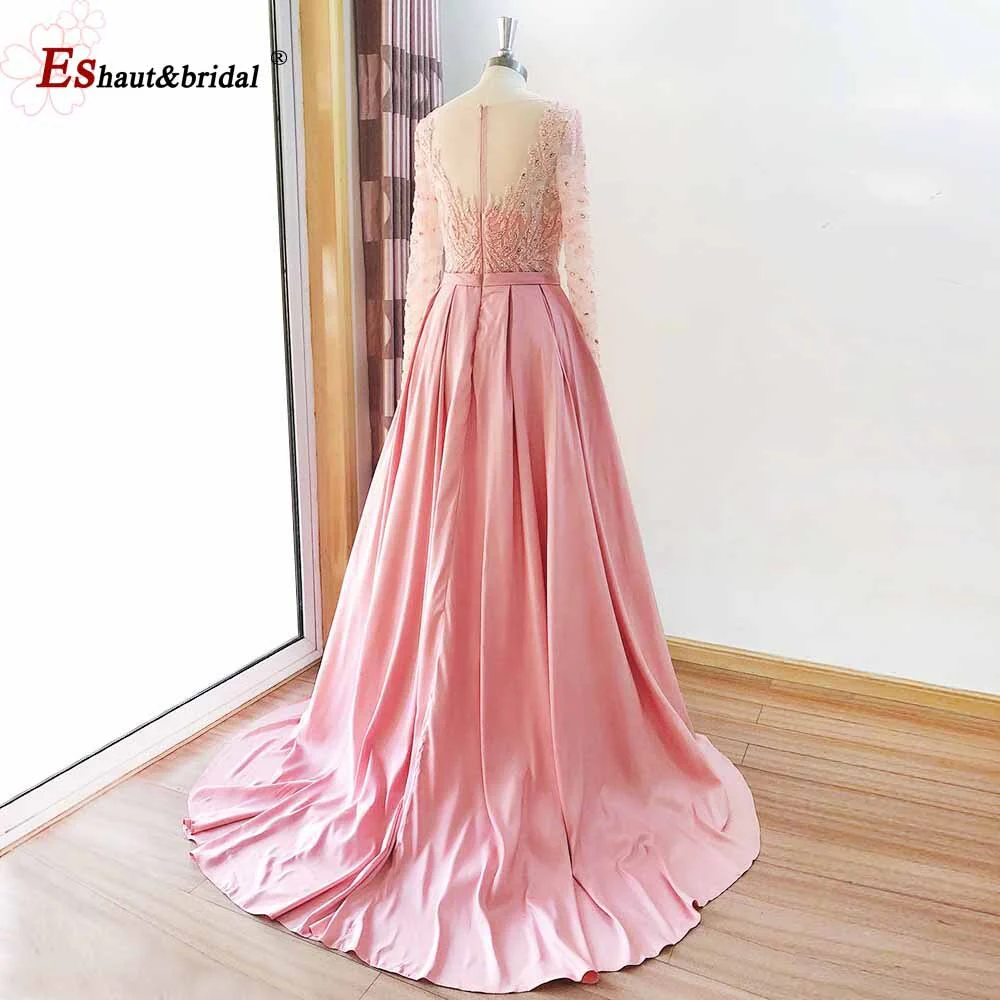 Elegant Mermaid Evening Night Dress for Women 2023 Muslim O Neck Long Sleeves Beads Sequin Formal Prom Wedding Party Gowns - Image 12