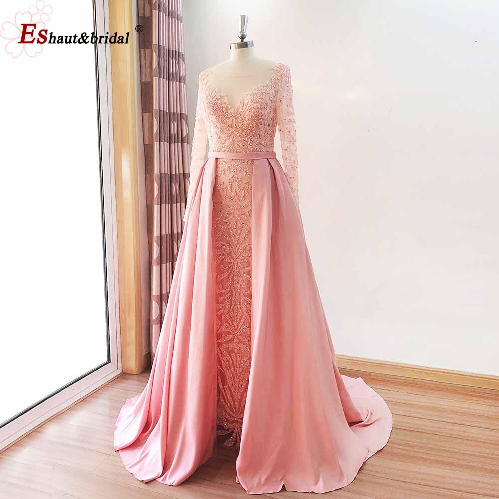 Elegant Mermaid Evening Night Dress for Women 2023 Muslim O Neck Long Sleeves Beads Sequin Formal Prom Wedding Party Gowns - Image 14