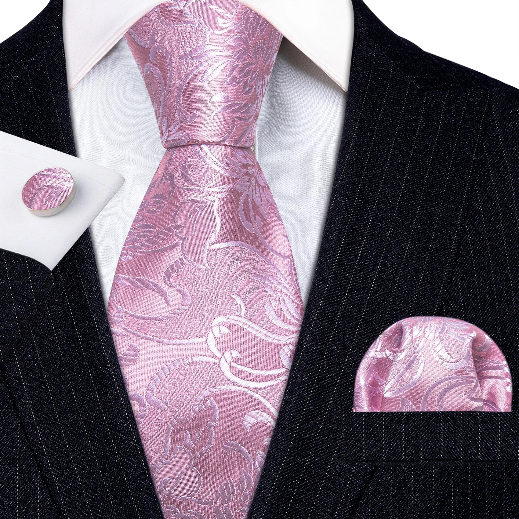 Elegant Multi Floral Silk Mens Tie Hanky Cufflinks Set Jacquard Flower Necktie For Male Wedding Business Party Event Barry.Wang - Image 12