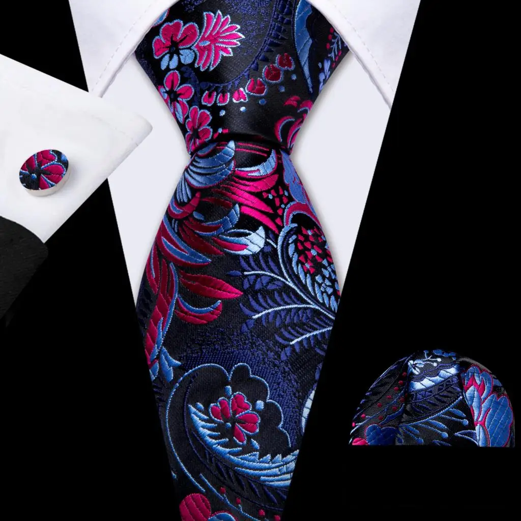 Elegant Multi Floral Silk Mens Tie Hanky Cufflinks Set Jacquard Flower Necktie For Male Wedding Business Party Event Barry.Wang - Image 2