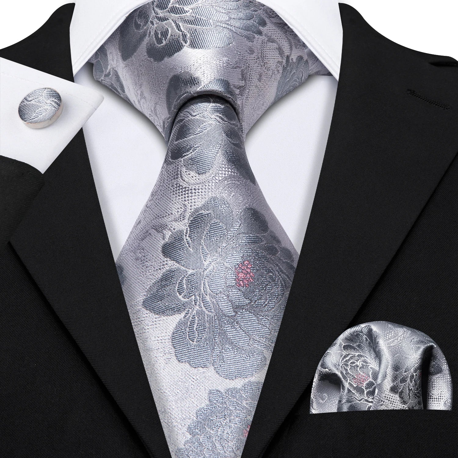 Elegant Multi Floral Silk Mens Tie Hanky Cufflinks Set Jacquard Flower Necktie For Male Wedding Business Party Event Barry.Wang - Image 20