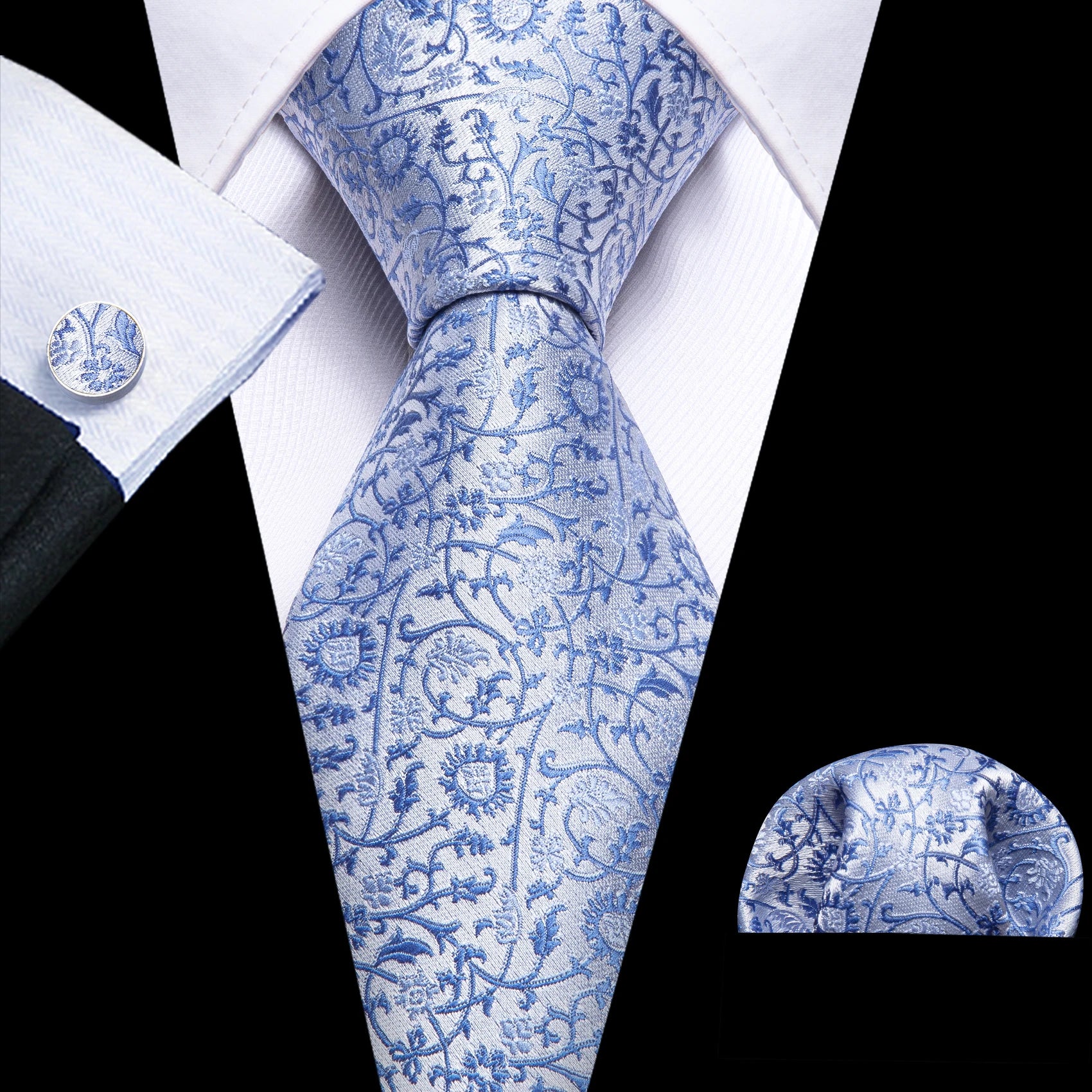 Elegant Multi Floral Silk Mens Tie Hanky Cufflinks Set Jacquard Flower Necktie For Male Wedding Business Party Event Barry.Wang - Image 35