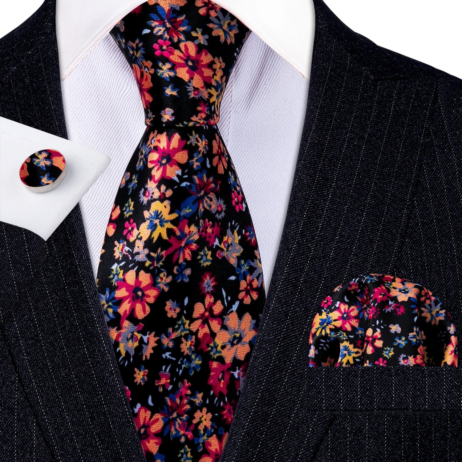 Elegant Multi Floral Silk Mens Tie Hanky Cufflinks Set Jacquard Flower Necktie For Male Wedding Business Party Event Barry.Wang - Image 37