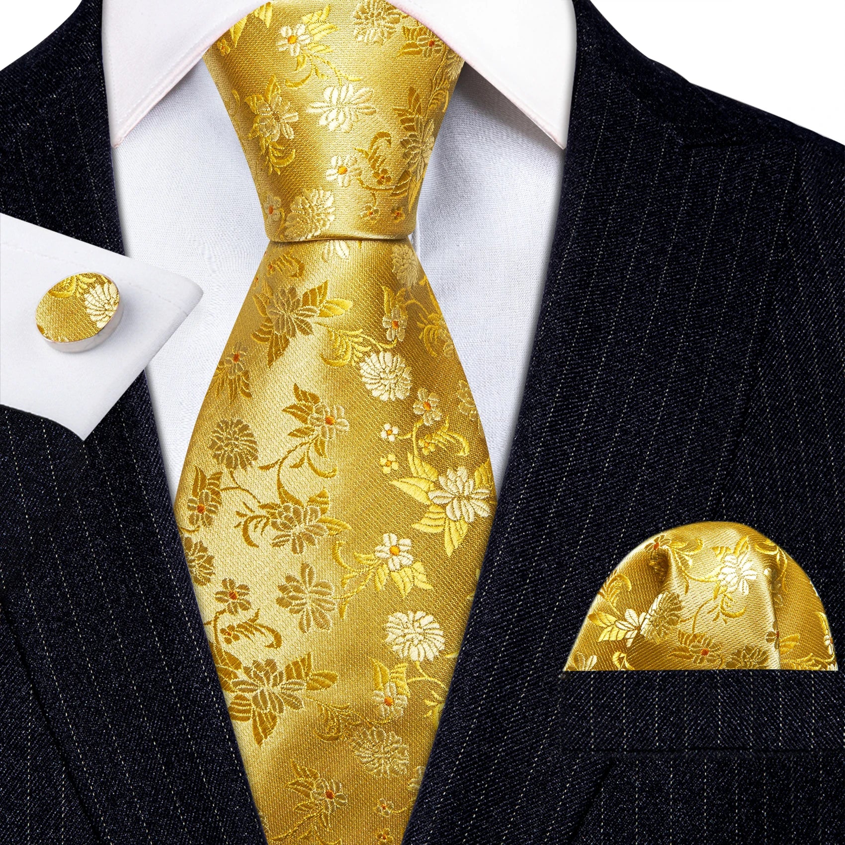 Elegant Multi Floral Silk Mens Tie Hanky Cufflinks Set Jacquard Flower Necktie For Male Wedding Business Party Event Barry.Wang - Image 38