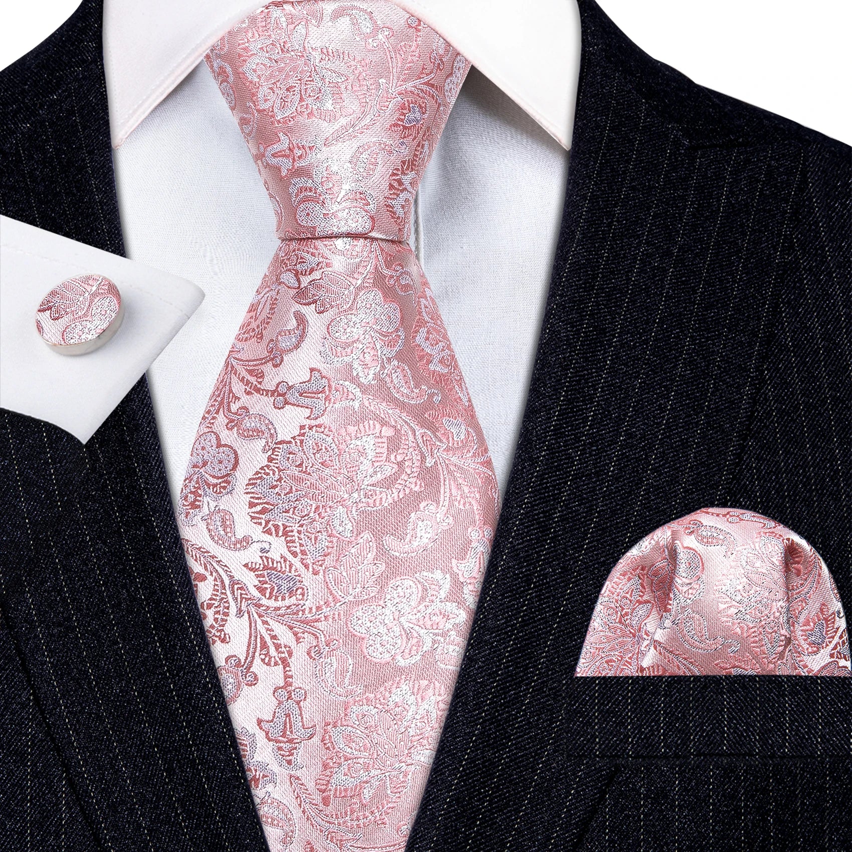 Elegant Multi Floral Silk Mens Tie Hanky Cufflinks Set Jacquard Flower Necktie For Male Wedding Business Party Event Barry.Wang - Image 42