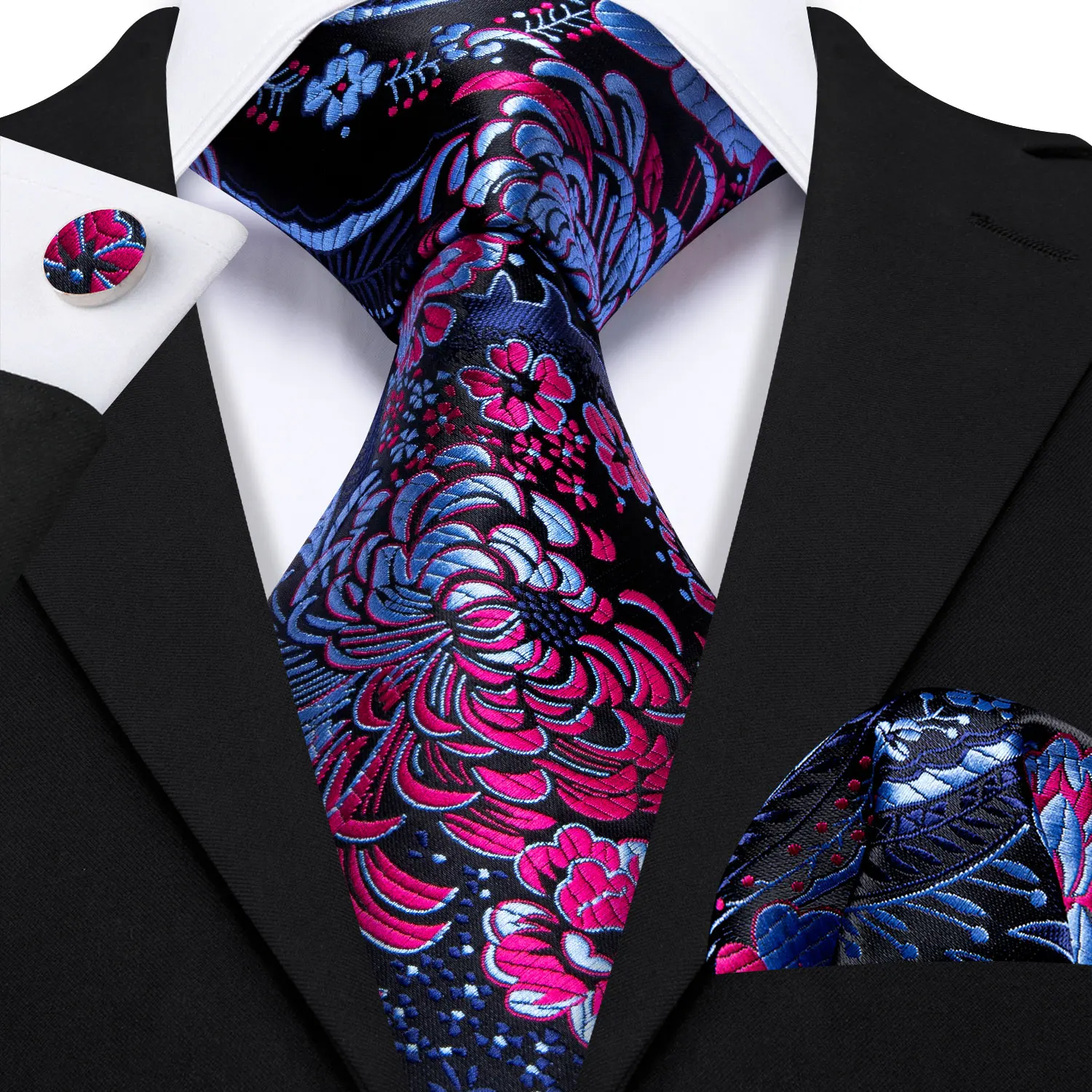 Elegant Multi Floral Silk Mens Tie Hanky Cufflinks Set Jacquard Flower Necktie For Male Wedding Business Party Event Barry.Wang - Image 44
