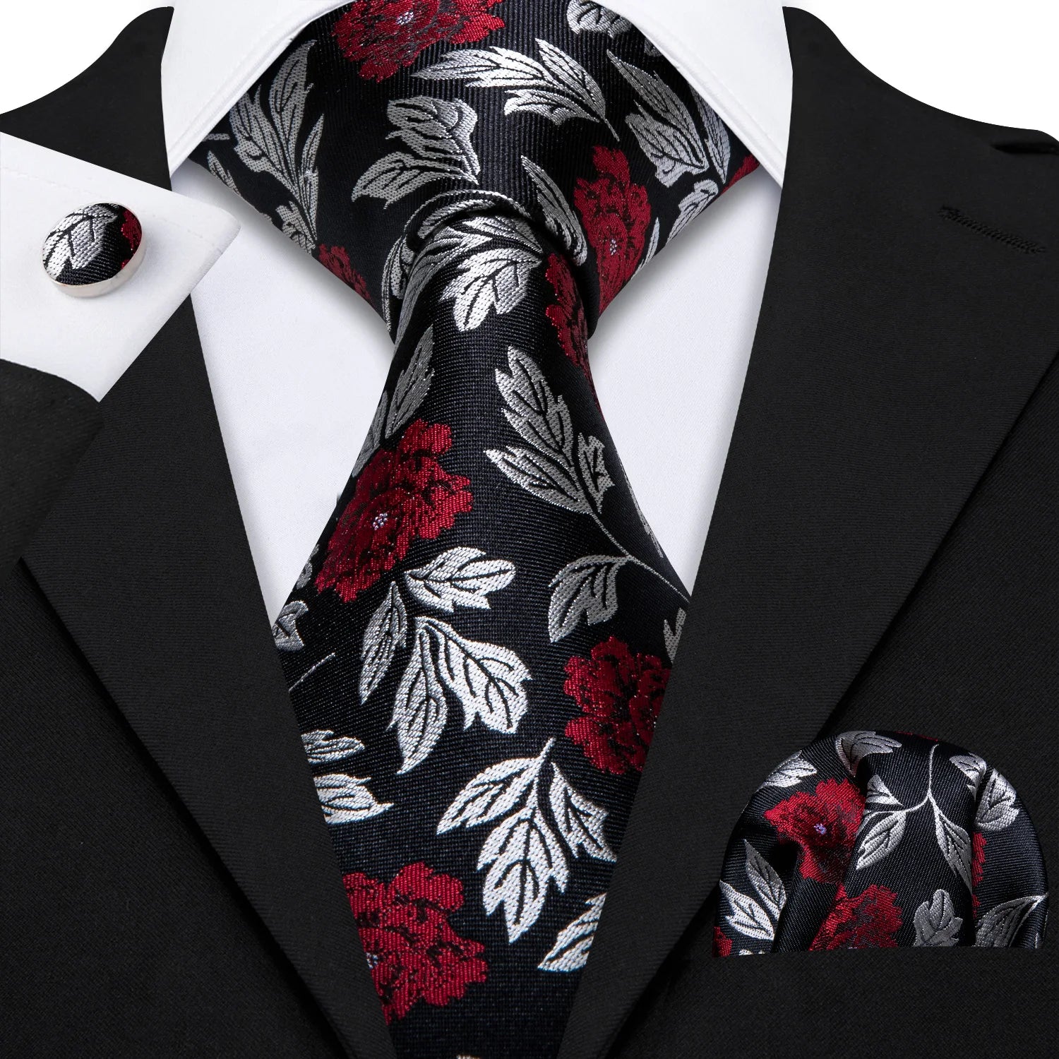 Elegant Multi Floral Silk Mens Tie Hanky Cufflinks Set Jacquard Flower Necktie For Male Wedding Business Party Event Barry.Wang - Image 49