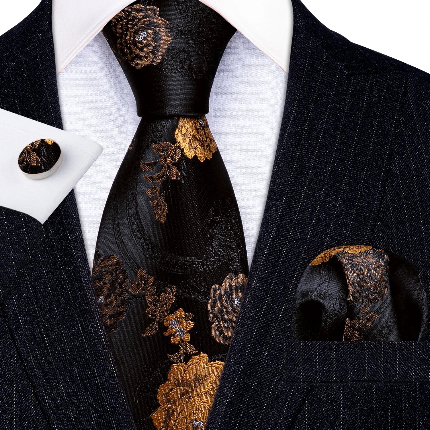 Elegant Multi Floral Silk Mens Tie Hanky Cufflinks Set Jacquard Flower Necktie For Male Wedding Business Party Event Barry.Wang - Image 53