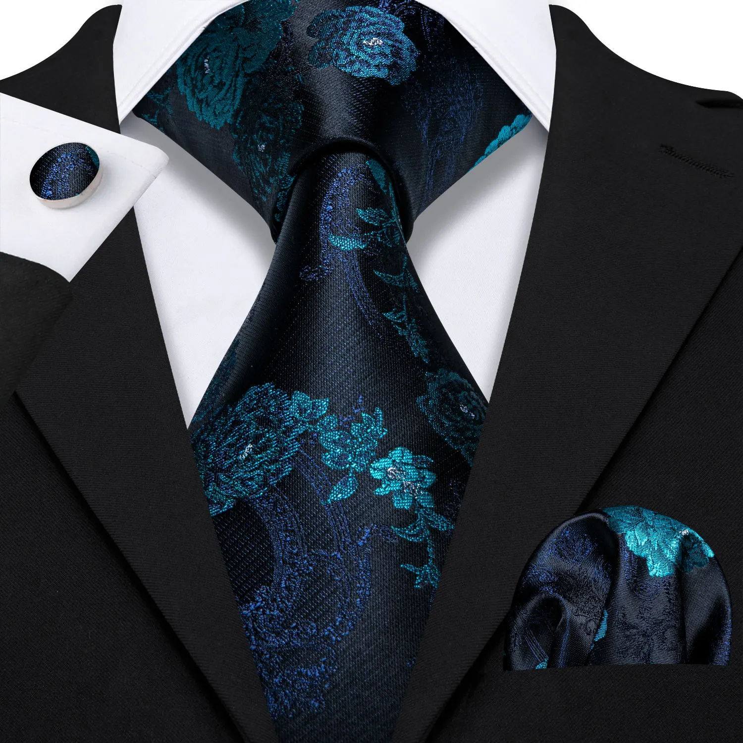 Elegant Multi Floral Silk Mens Tie Hanky Cufflinks Set Jacquard Flower Necktie For Male Wedding Business Party Event Barry.Wang - Image 55