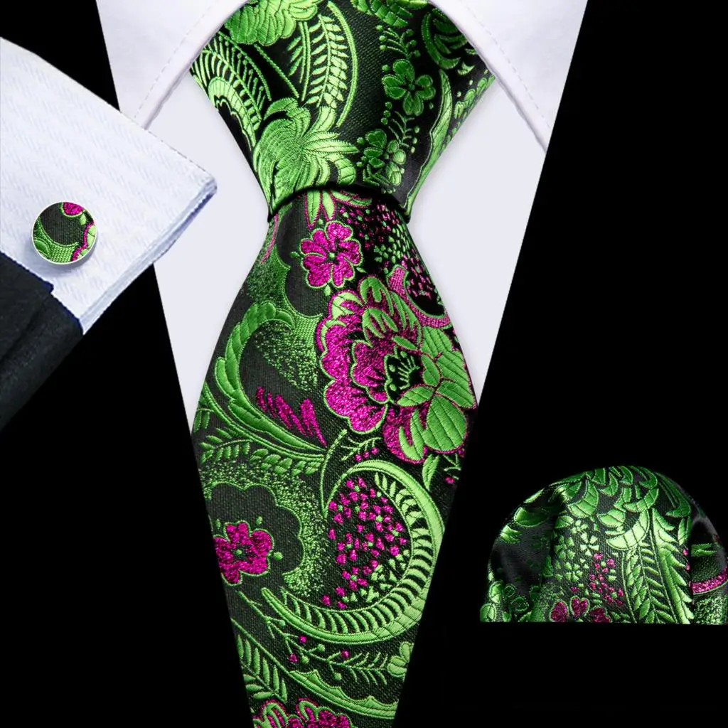 Elegant Multi Floral Silk Mens Tie Hanky Cufflinks Set Jacquard Flower Necktie For Male Wedding Business Party Event Barry.Wang - Image 63