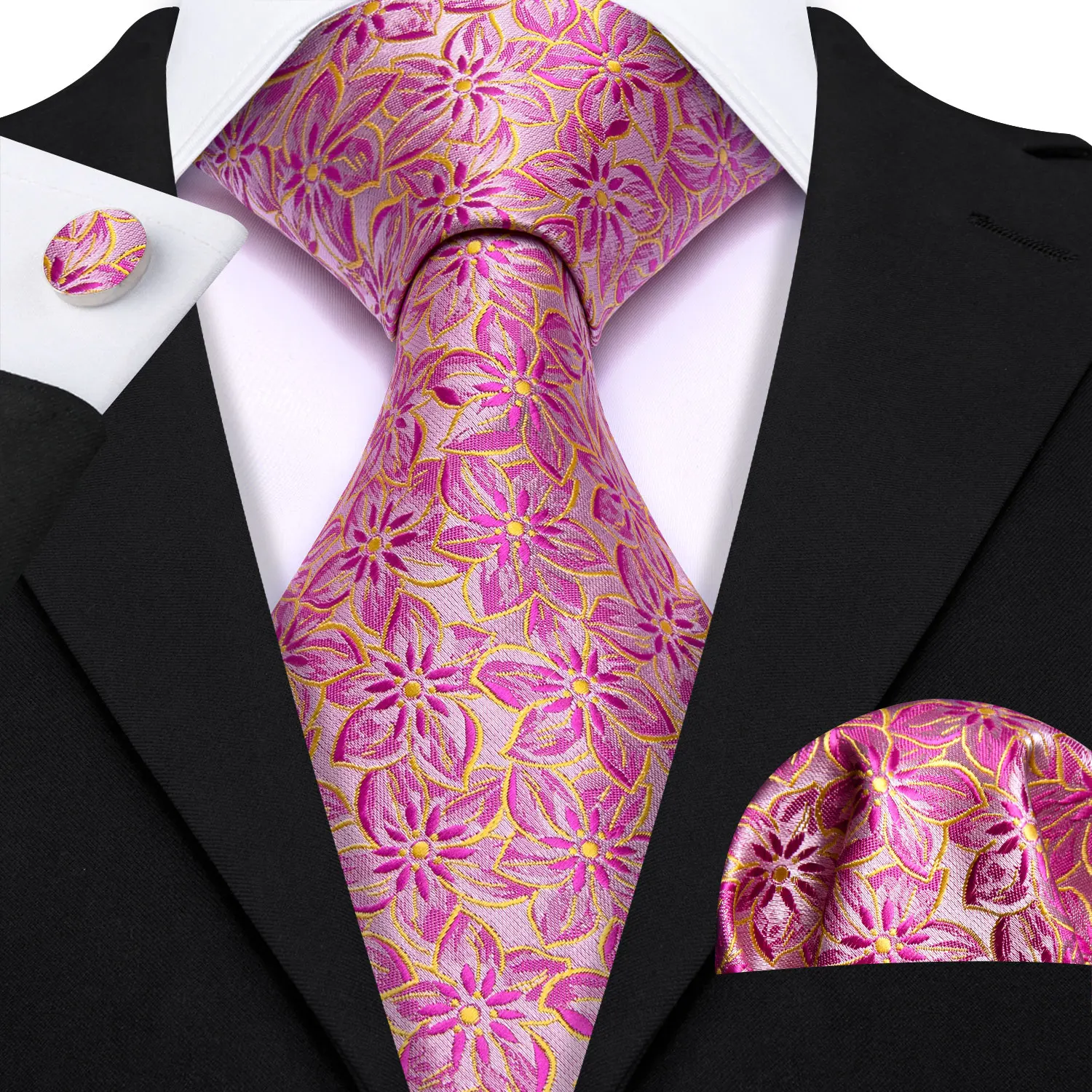 Elegant Multi Floral Silk Mens Tie Hanky Cufflinks Set Jacquard Flower Necktie For Male Wedding Business Party Event Barry.Wang - Image 64