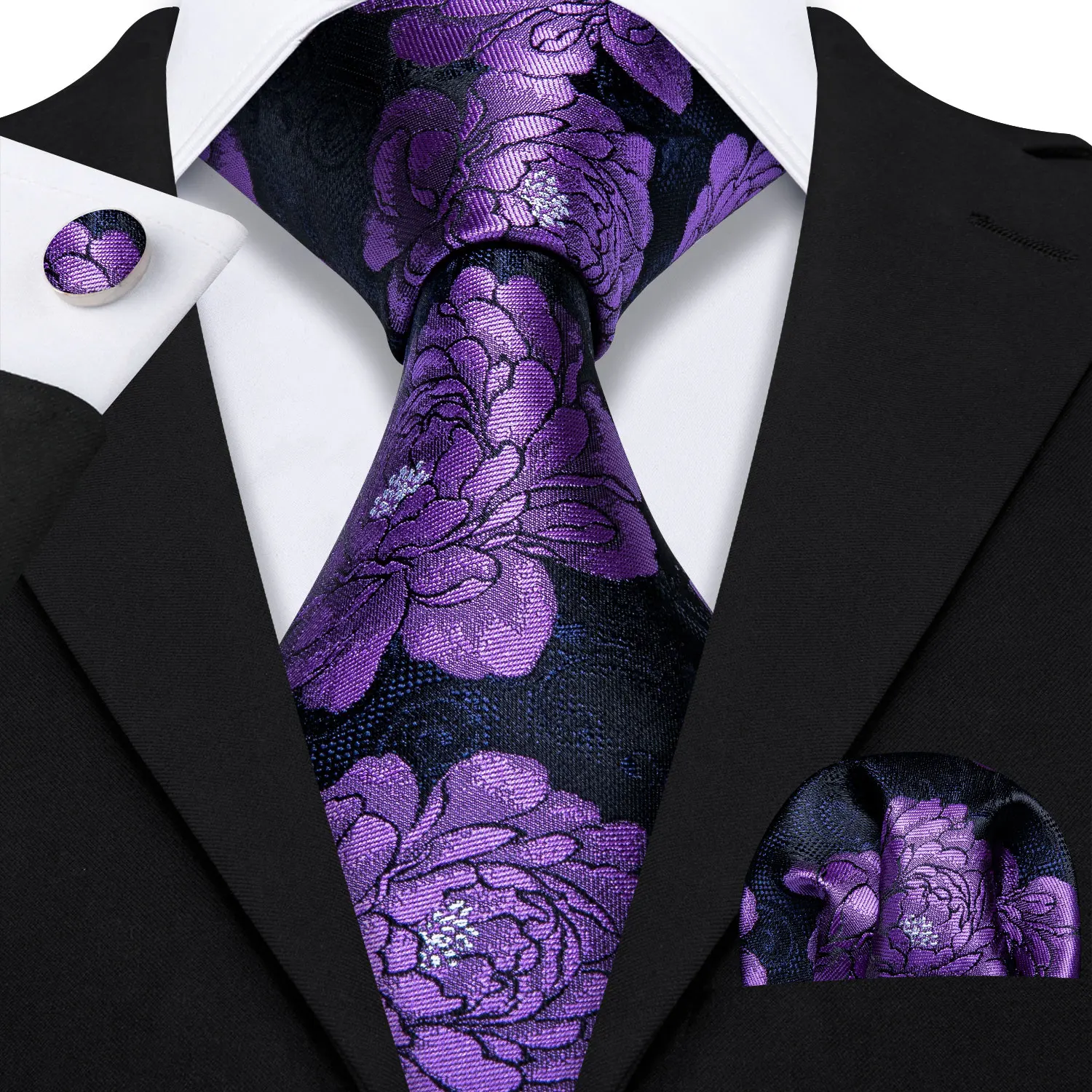 Elegant Multi Floral Silk Mens Tie Hanky Cufflinks Set Jacquard Flower Necktie For Male Wedding Business Party Event Barry.Wang - Image 71
