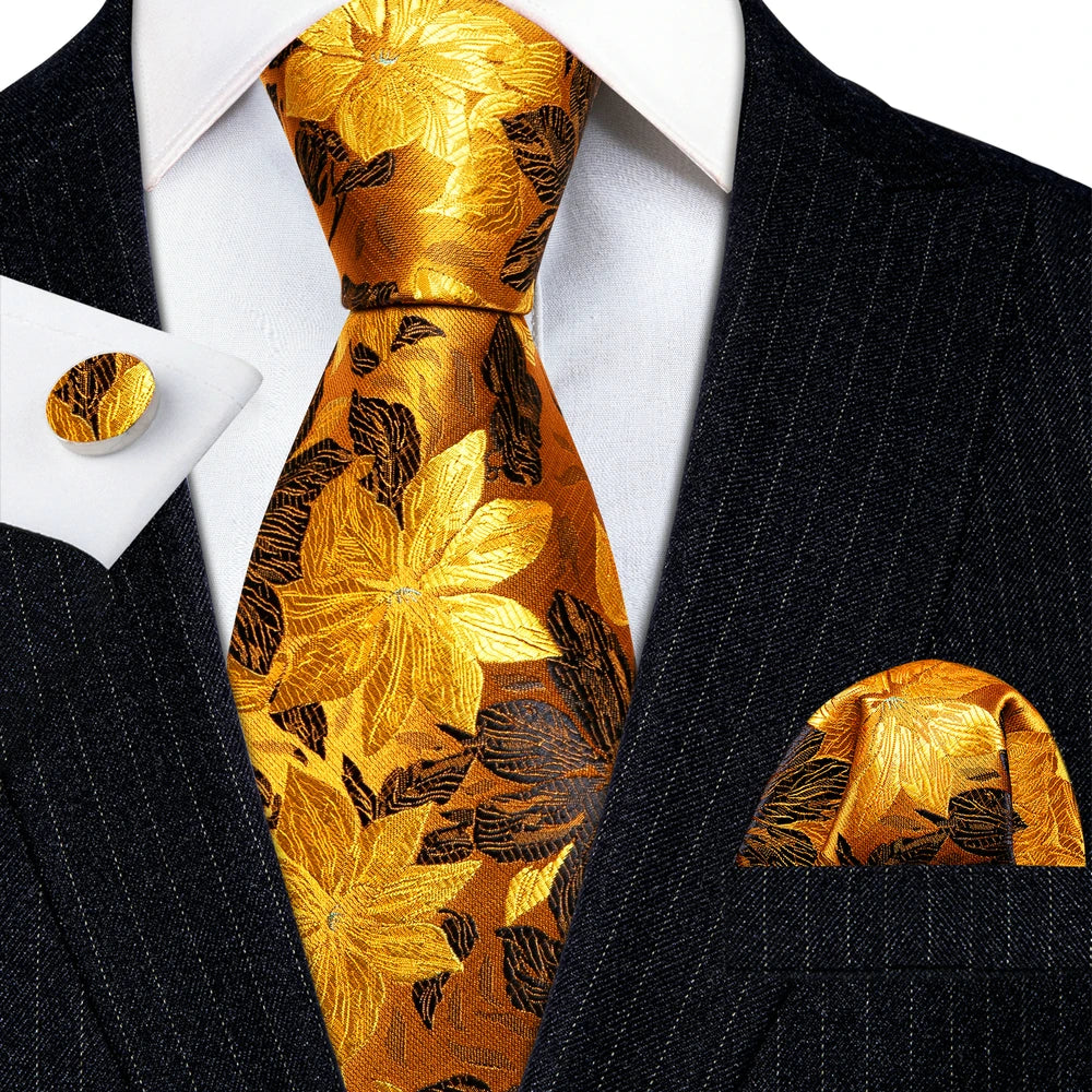 Elegant Multi Floral Silk Mens Tie Hanky Cufflinks Set Jacquard Flower Necktie For Male Wedding Business Party Event Barry.Wang - Image 72