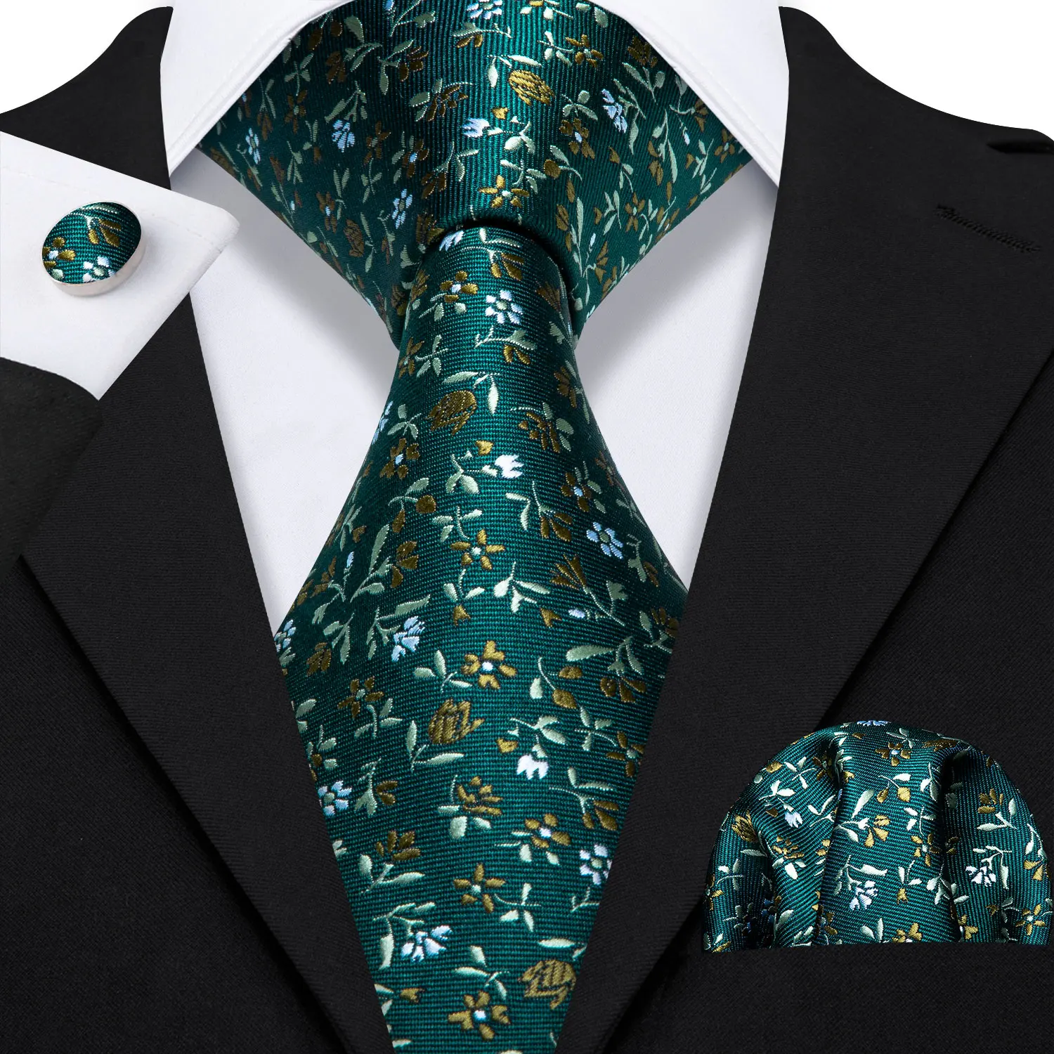 Elegant Multi Floral Silk Mens Tie Hanky Cufflinks Set Jacquard Flower Necktie For Male Wedding Business Party Event Barry.Wang - Image 73