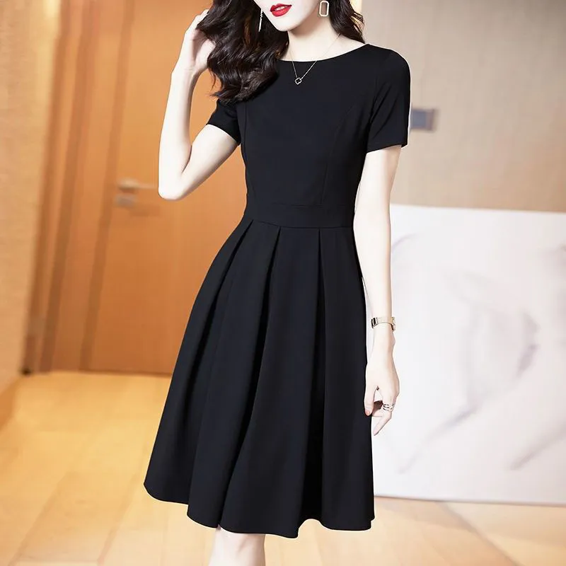 Elegant O-Neck Solid Color Spliced Loose Folds Mini Dress Women's Clothing 2023 Autumn New Oversized Office Lady Princess Dress