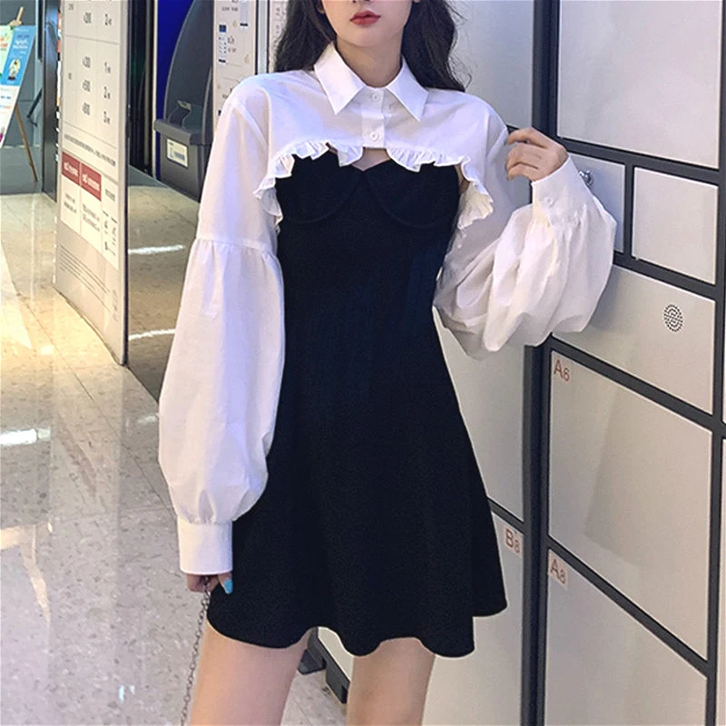 Elegant Party Dress Women Long Sleeve Sweet Empire High Street Mini Dress Gothic Y2k Dress Korean Summer 2021 Female Outfits