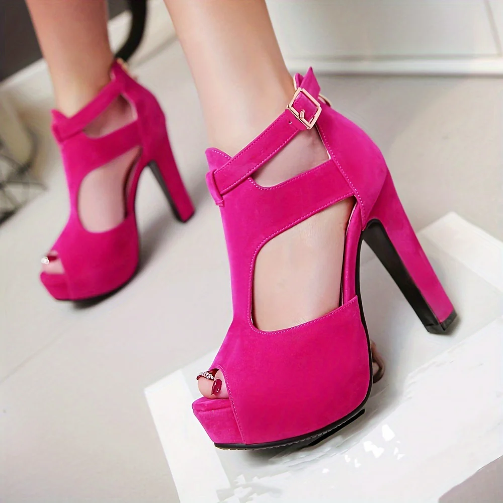 Elegant Peach Platform High Heels for Women - Breathable Summer Stiletto Sandals with Open Toe Design, Ankle Strap, and Faux Cover Interior - Ideal for Work & Casual Wear, Stiletto Heels - Image 2