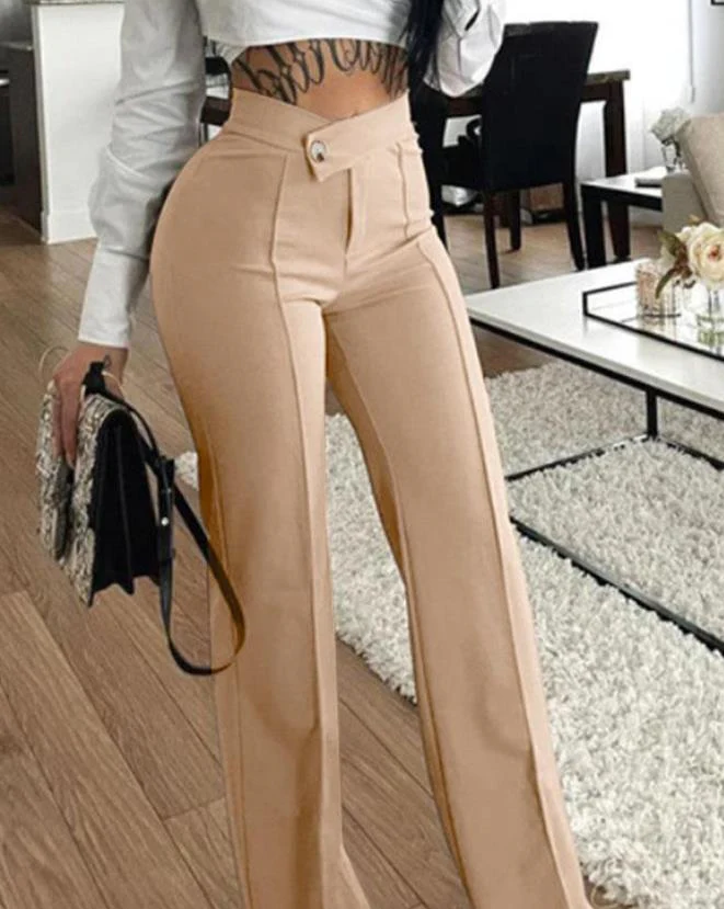 Elegant Plain Zip Fly High Waist Work Pants 2023 Summer European & American Women's Clothing Casual Daily Fashion Trousers