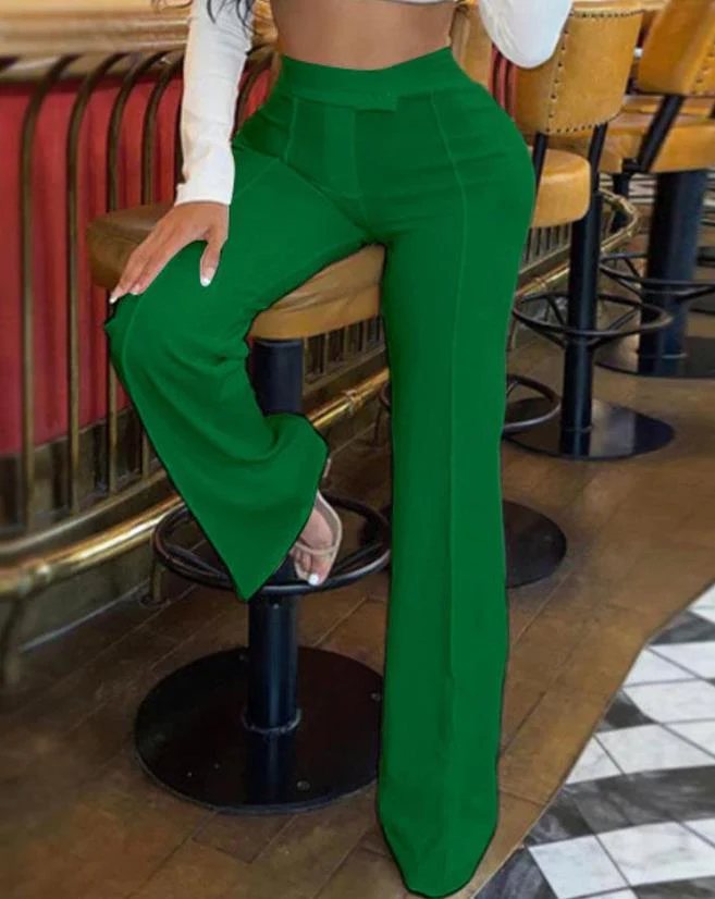 Elegant Plain Zip Fly High Waist Work Pants 2023 Summer European & American Women's Clothing Casual Daily Fashion Trousers - Image 2