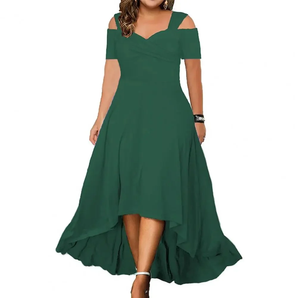 Elegant Plus Size Off-shoulder Summer Dress Flared V-neck Slim Fit Large Hem for Casual Parties Women's Party Wear 3 Years - Image 6