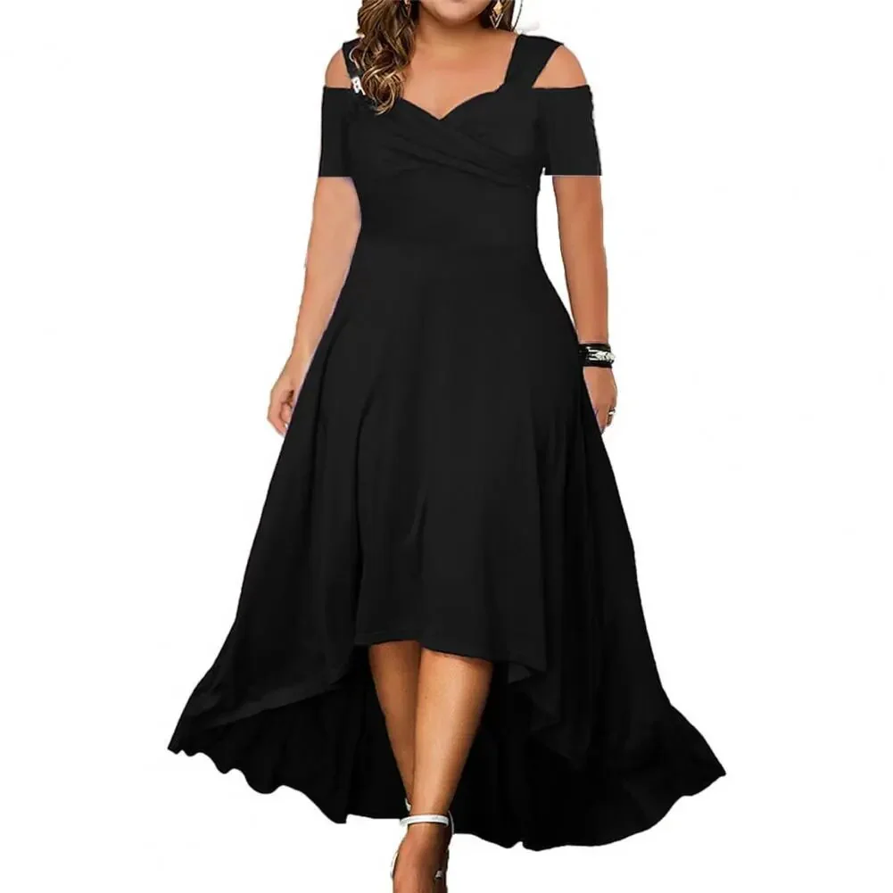 Elegant Plus Size Off-shoulder Summer Dress Flared V-neck Slim Fit Large Hem for Casual Parties Women's Party Wear 3 Years - Image 7
