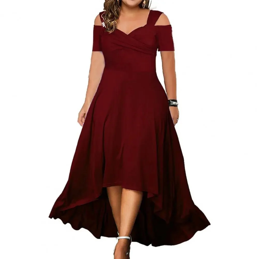 Elegant Plus Size Off-shoulder Summer Dress Flared V-neck Slim Fit Large Hem for Casual Parties Women's Party Wear 3 Years - Image 8