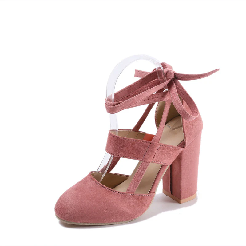 [Elegant Sandals] Elegant High Heel Sandals | Women's - Solid Color Fabric Upper, Round Toe, Lace-Up Ankle Strap, Block Heel, Rubber Sole, Man-Made Insole & Inner Material - Image 33