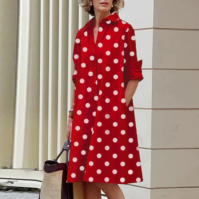 Elegant Solid Shirt Dress Women 2023 Turn Down Collar Long Sleeve Midi Dresses Spring Ladies Commute Casual Loose Pocket Blouses - Image 10